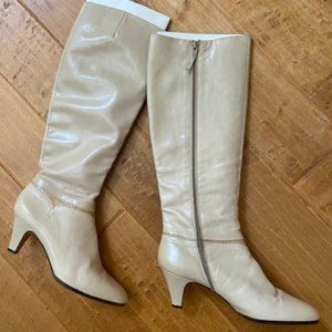 Vintage White Leather with Snake Skin Trim Boots